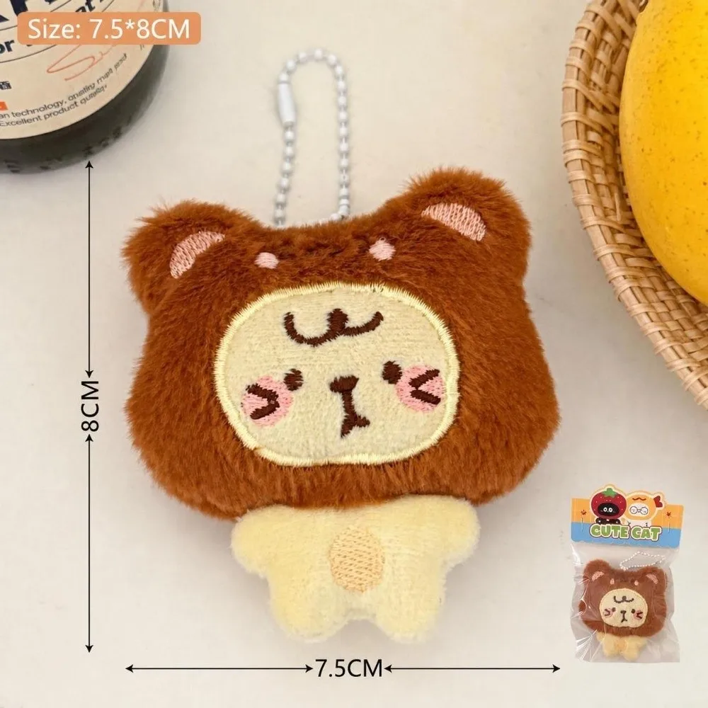 Cute Cartoon Headgear Plush Cat Figurine Pendant Hanging Ornament Multicolor Keyring Pendant Gift Backpack Keychain For Girls