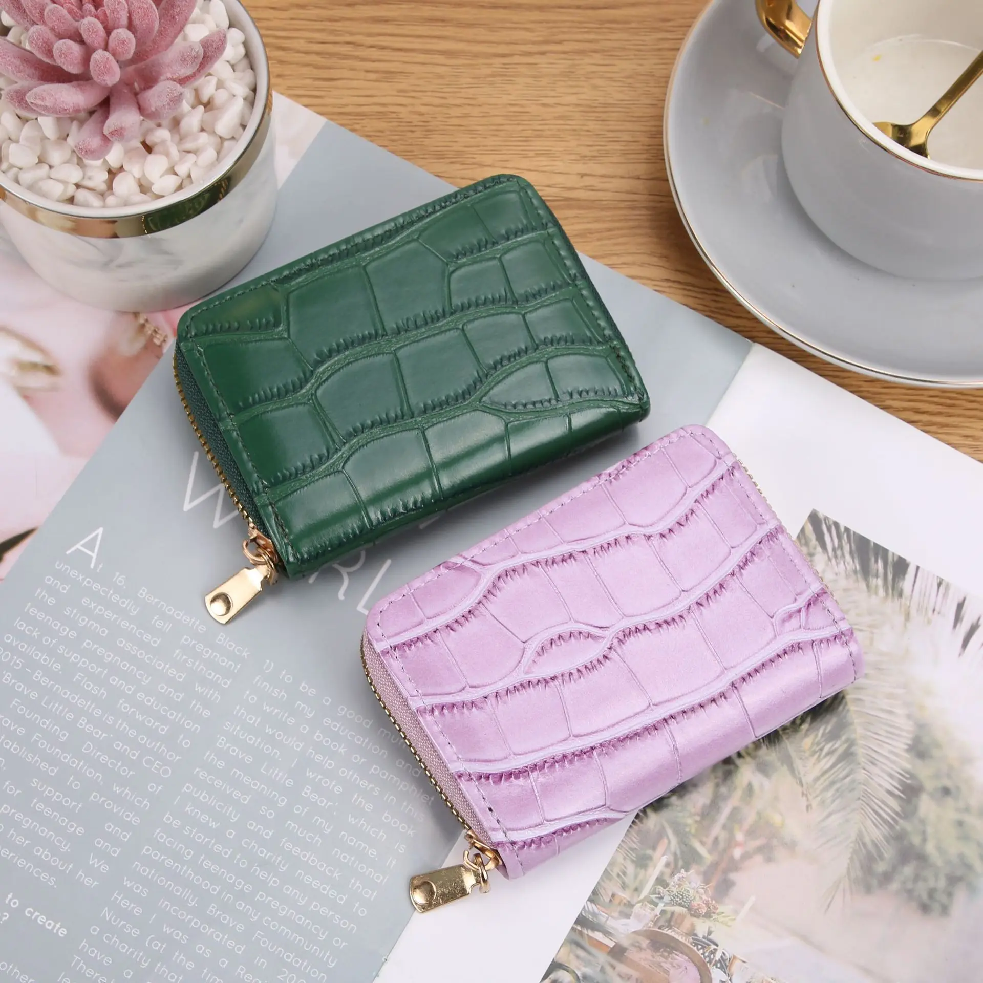 Винтажные маленькие женские кошельки из крокодиловой кожи, кожаный RFID-кошелек на молнии, держатель для кредитных карт, чехол для водительских прав
