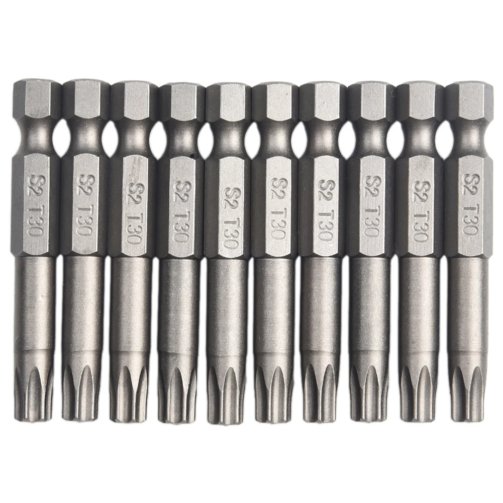 ​10pcs 50mm T30 Screwdriver Bit Magnetic Torx Screwdriver Bits 1/4in Hex Shank Head Screw Driver Drilling Bit Hand Tools Sets