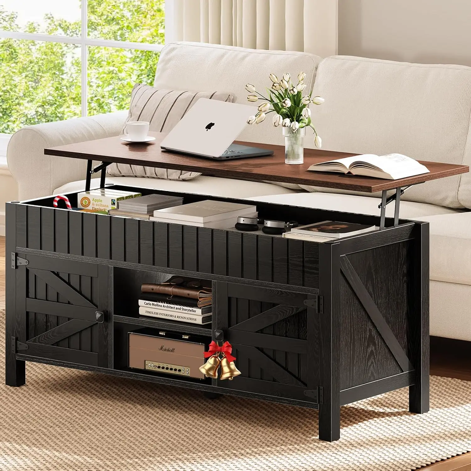 

Lift Top Coffee Table with Storage - Black Coffee Tables for Living Room, Farmhouse Wood Center Table, Large Rectangle Middle Ta
