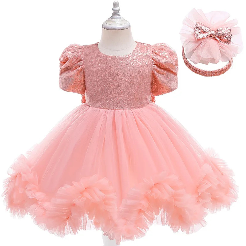 Girl Baby Princess Dress 1 Year Old Baptism Birthday Party Evening Fashion Gorgeous Irregular Children Dress 0-2-6T