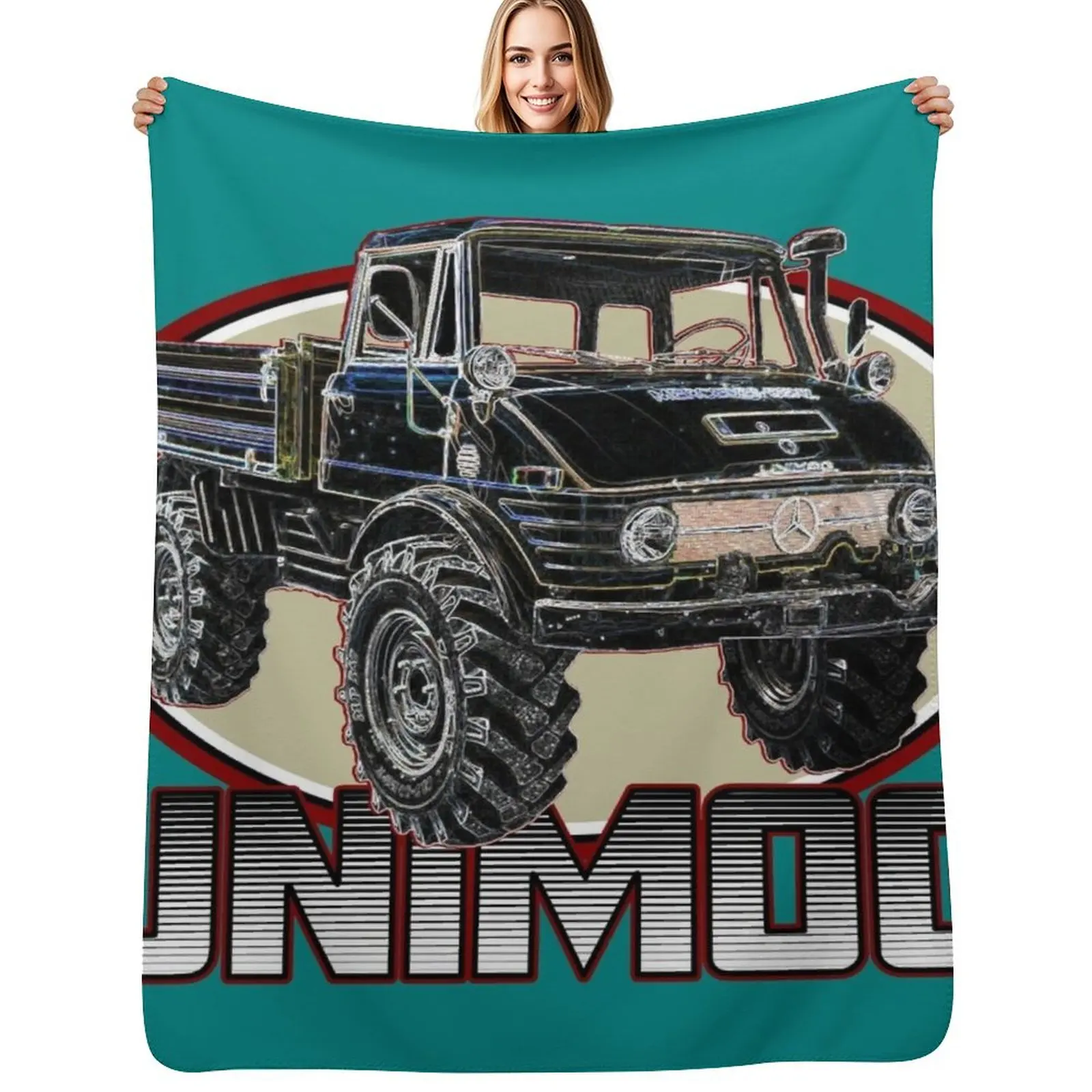 

UNIMOG oldschool (mint background) Throw Blanket Designers Decoratives Soft Beds Giant Sofa Blankets