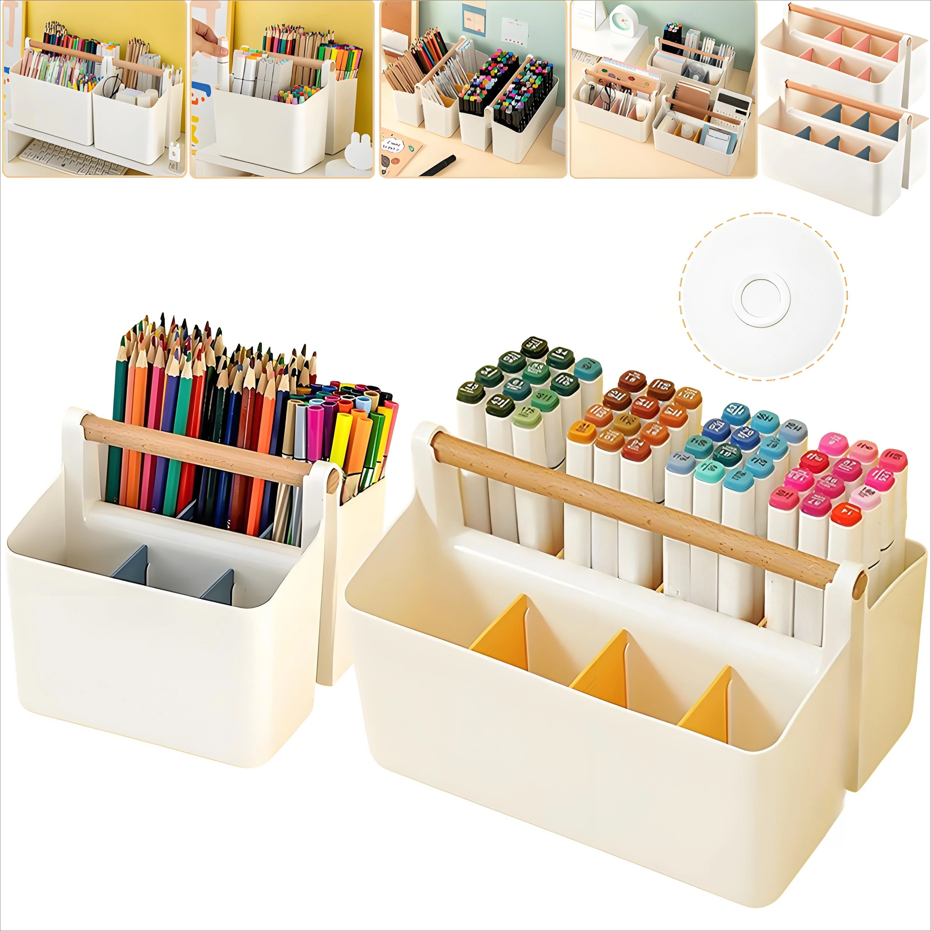 

2025 New Portable Desktop Pen Holder with Handle Large Capacity Stackable Storage Box for Office Supplies Desktop Sundries책상 정리함