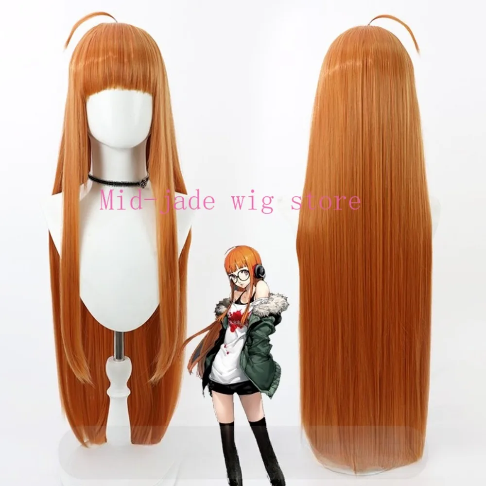 Futaba Sakura Cosplay Wig Orange Red Long Straight Hair Realistic Scalp for Valentine Game Character Photography