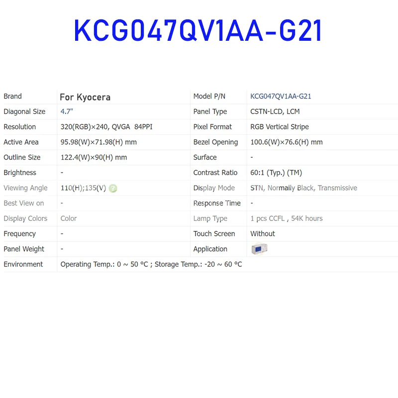 KCG047QV1AA-G21 4.7 Inch Original LCD Display Screen Panel for Kyocera Brand New and Fast Shipping 100% Tested