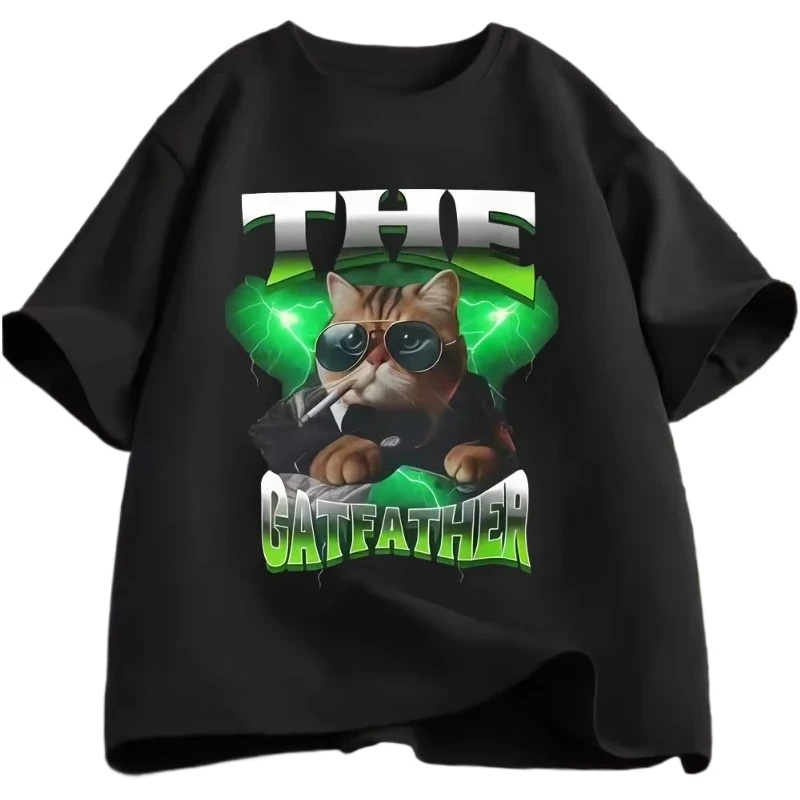 ファッション女性原宿 2026 ユーモア漫画ギャング猫ミーム Tシャツ Tシャツ潮特大ルーズ居心地の良いクルーネック Tシャツ個性