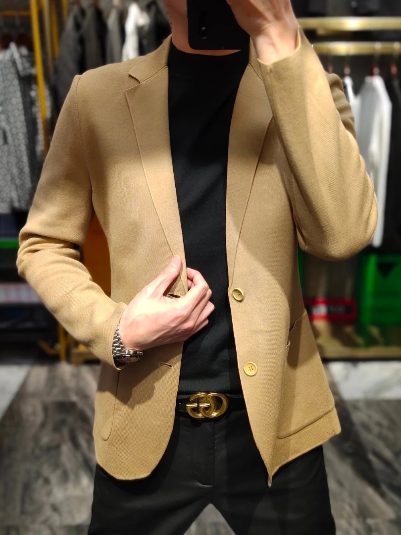 

Модный повседневный вязаный мужской костюм: новинка весна-лето, универсальный европейский стиль, премиум-класс, трендовый бизнес-образ