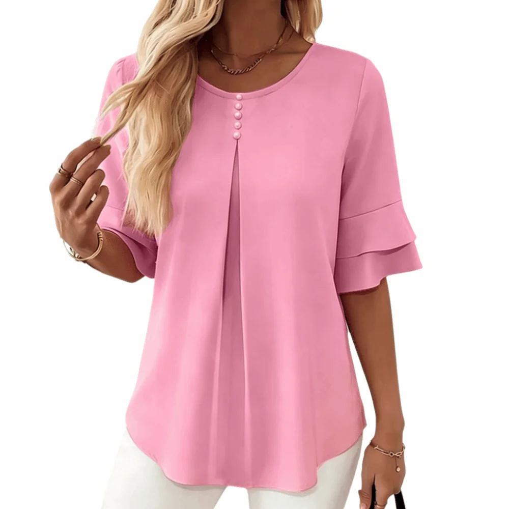 Casual Elegant Women's Blouse 3/4 Flare Sleeve 3 Size Loose Woman Shirt Comfortable Breathable Summer Blouse Office Work