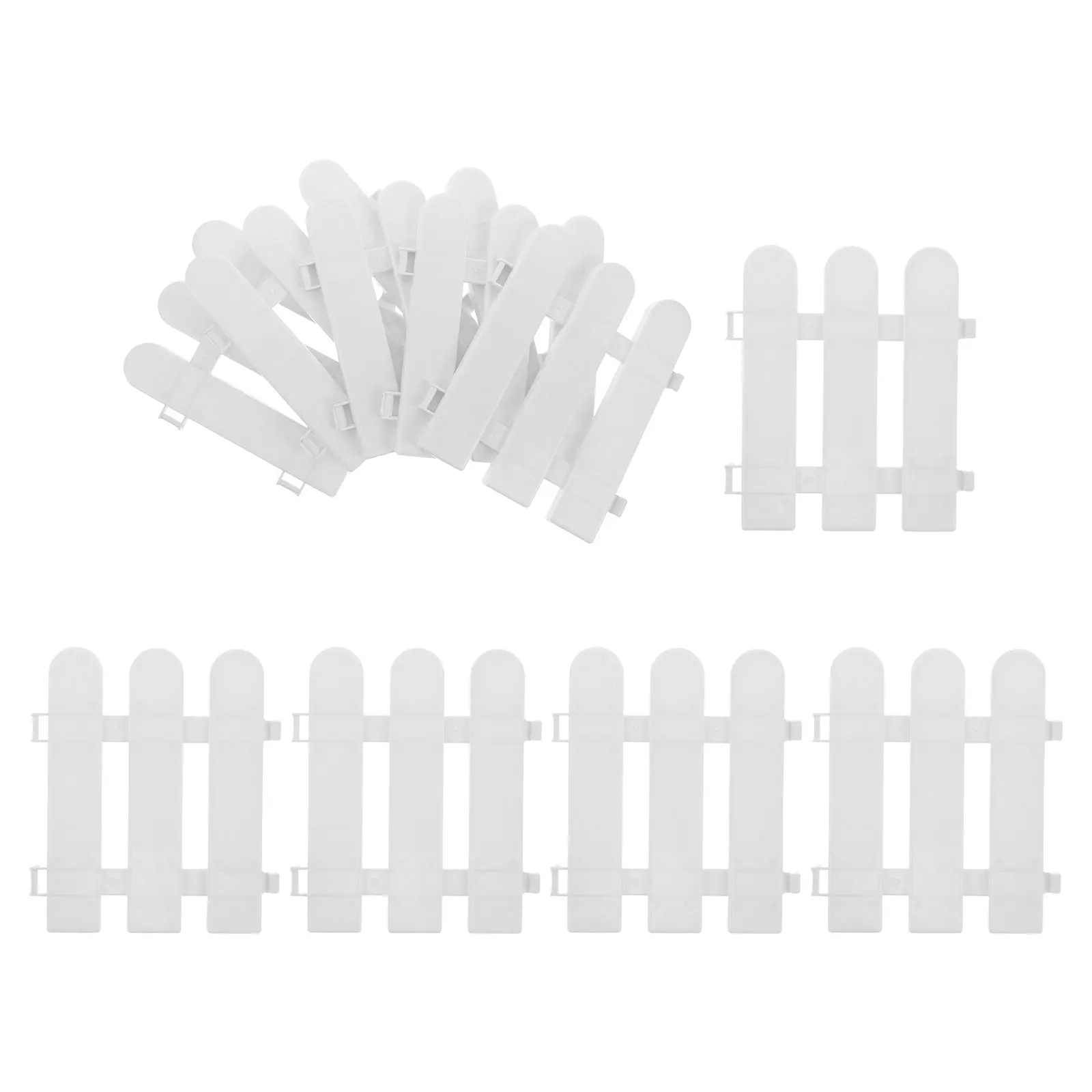 

10 pcs White Garden Fence Plastic Decorative Picket Fence Outdoor Yard Path Ornate Round End Durable Easy Assembly