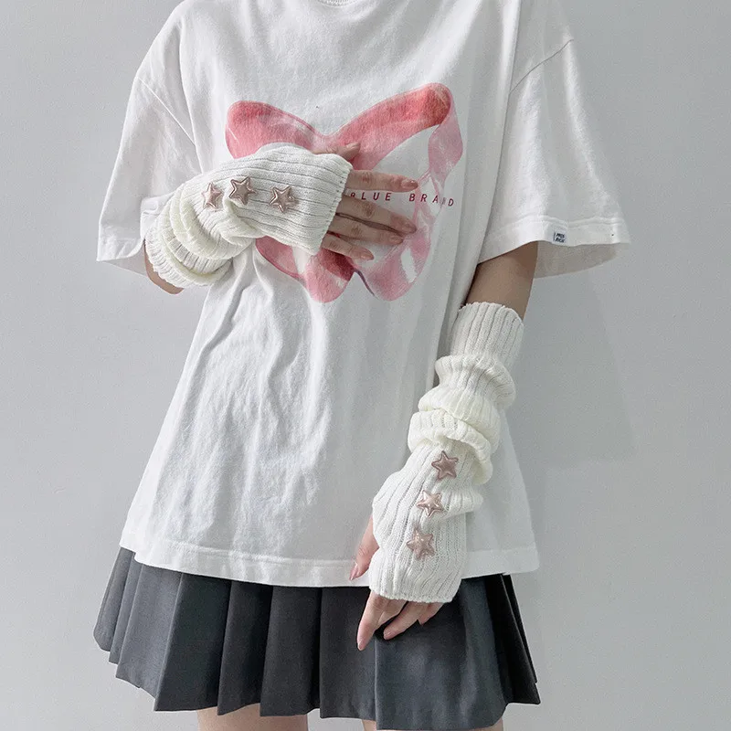 Cute Lolita Disco Gloves Arm Sleeves Women Hot Girl Street Sweet and Cool Sleeves Jk Leaky Finger Gloves Hand Sleeves Trendy