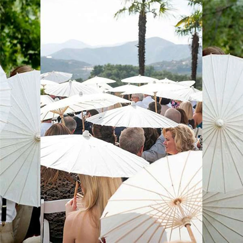 New-7PCS Paper Parasol Wedding Umbrella Party Favor Bamboo Umbrellas For Bridal Shower Centerpieces Photo Props 33Inch