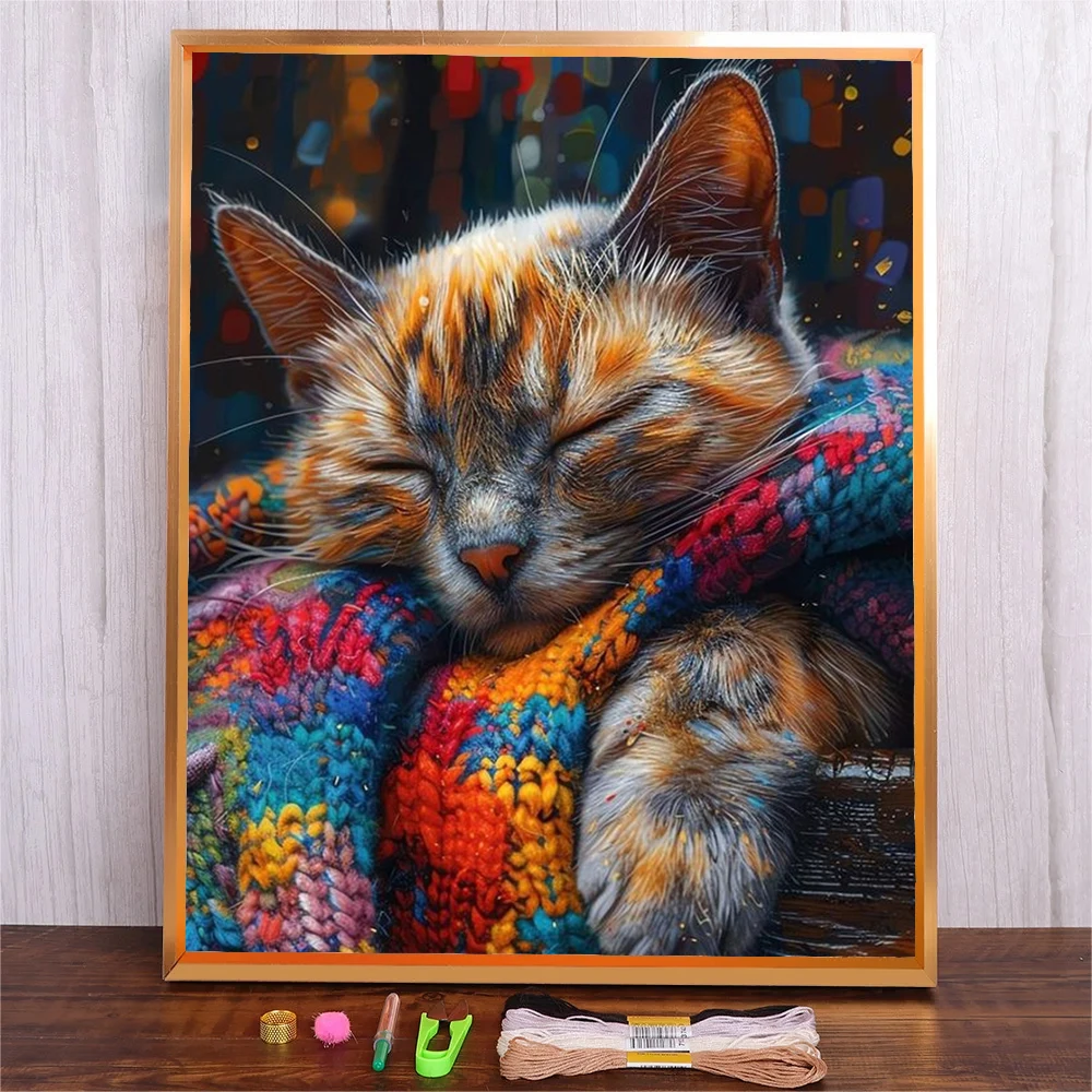 Animal Cat Pattern Cross Embroidery Kit Cute Cartoon Printed Design 14CT 11CT Cotton Thread Cross-stitch DIY Needlework Craft