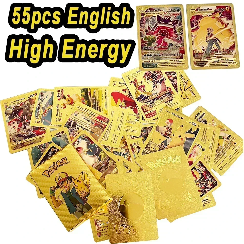 165Pcs Pokemon Gold Foil Card VSTAR VMAX EX GX Cards English French German Spanish Charizard Pikachu Arceus Colour Pokémon Cards