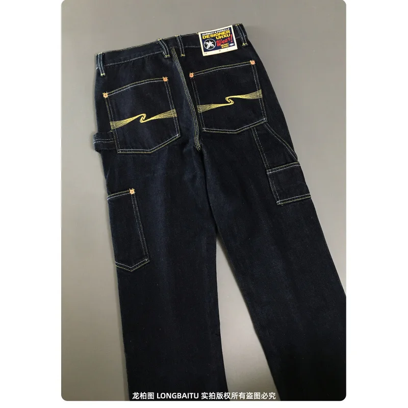 

Heavy duty original color jeans men's autumn new style loose straight tube high street trend tough non elastic retro blue pants