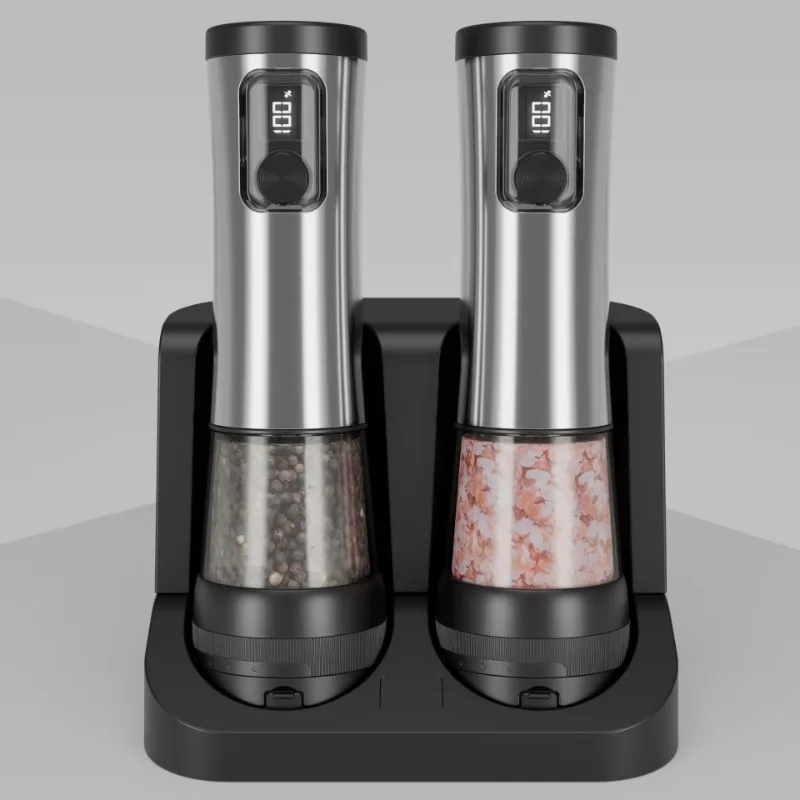 Electric Salt and  Set Rechargeable Automatic Salt and Pepper Grinder with Light Emitting Diode Display Adjustable