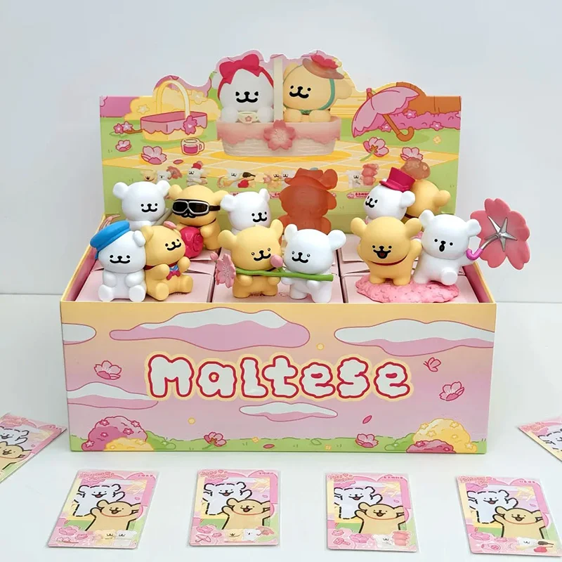 Miniso خط الكلب رومانسية زهر الكرز سلسلة صندوق أعمى أنيمي الطرفية الشكل سطح المكتب زينة زخرفية بولي كلوريد الفينيل هدية عيد