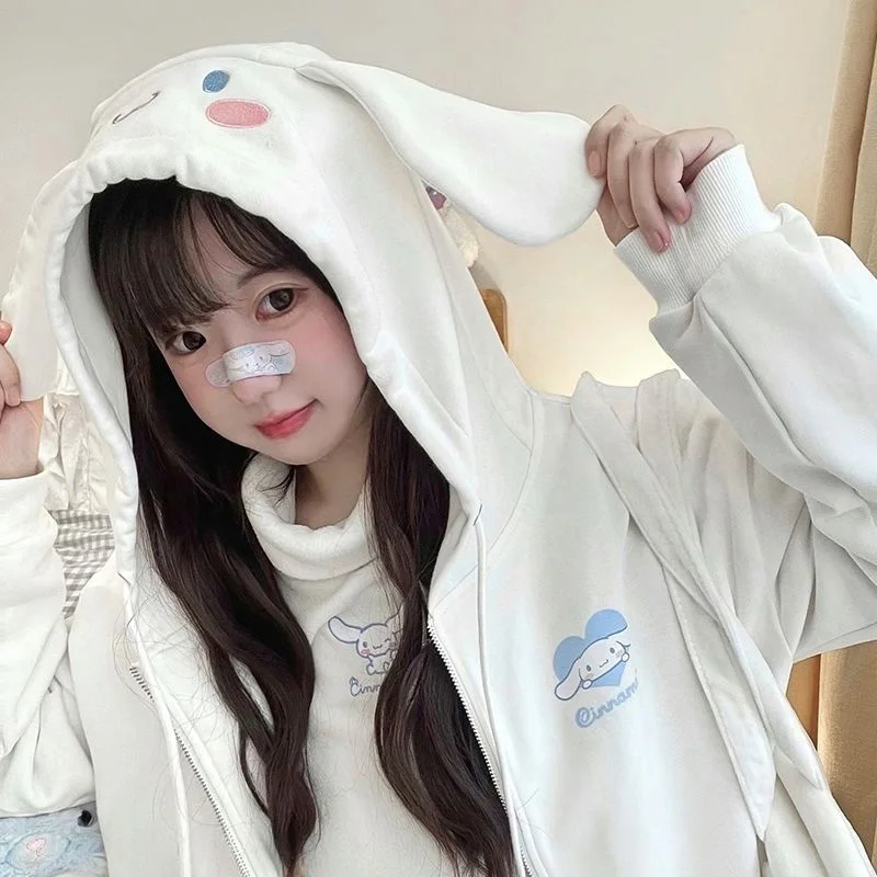 Cute Sanrio Kuromi Cinnamoroll My Melody Cardigan Cartoon Fashion Embroidery Autumn Winter Loose Kawaii Hoodies Anime Girl Gifts