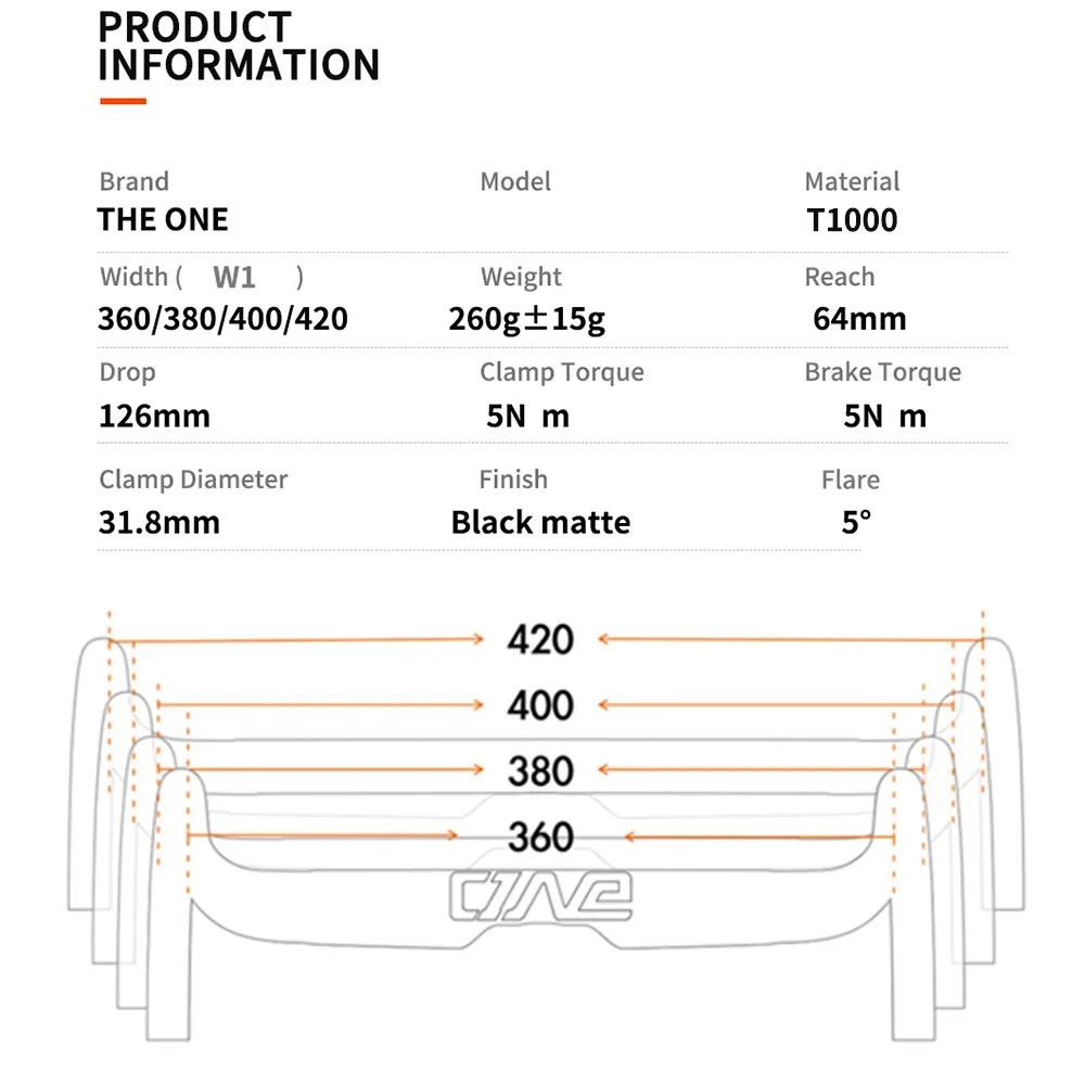 THE ONE AERO T1000 Road Handlebar 360mm/380mm/400mm/420mm Black Matt Fully Internal Routing Road Bicycle Gravel HandleBar