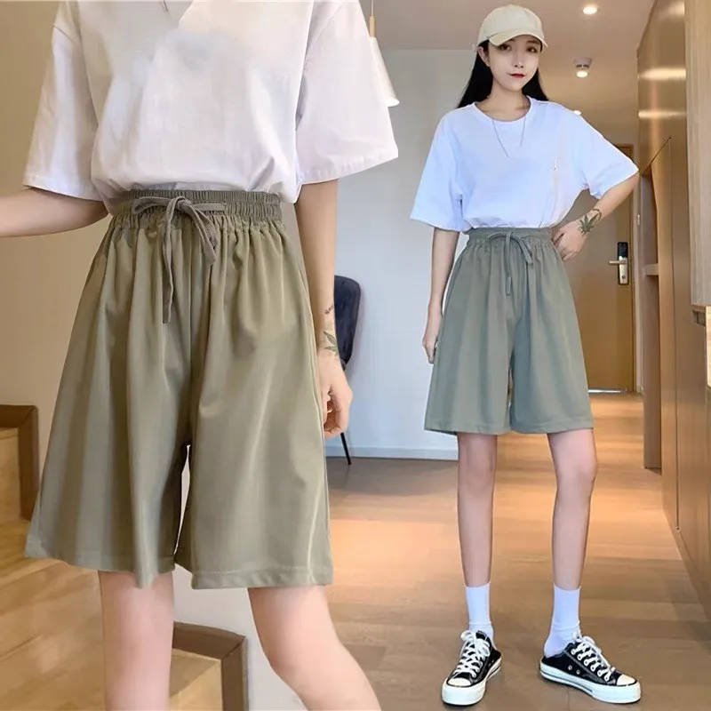 

2024 New Summer Shorts Women Elasticity Korean Style Casual Shorts Simple Solid Loose Shorts Ice Silk Pants Female Homewear