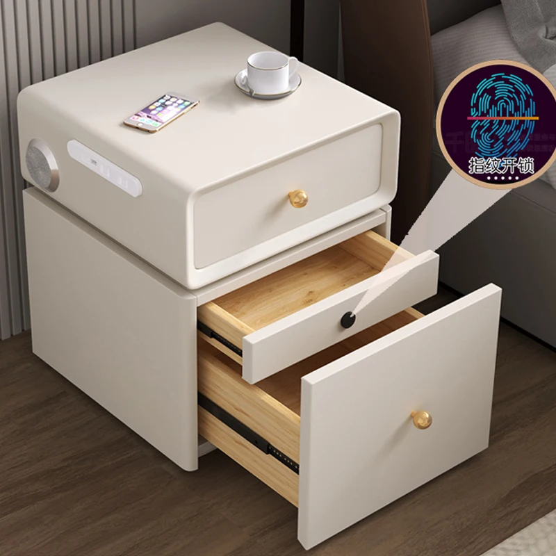 

Rotating bedside table with fingerprint lock, high-end solid wood, simple modern bedroom, bedside safe cabinet