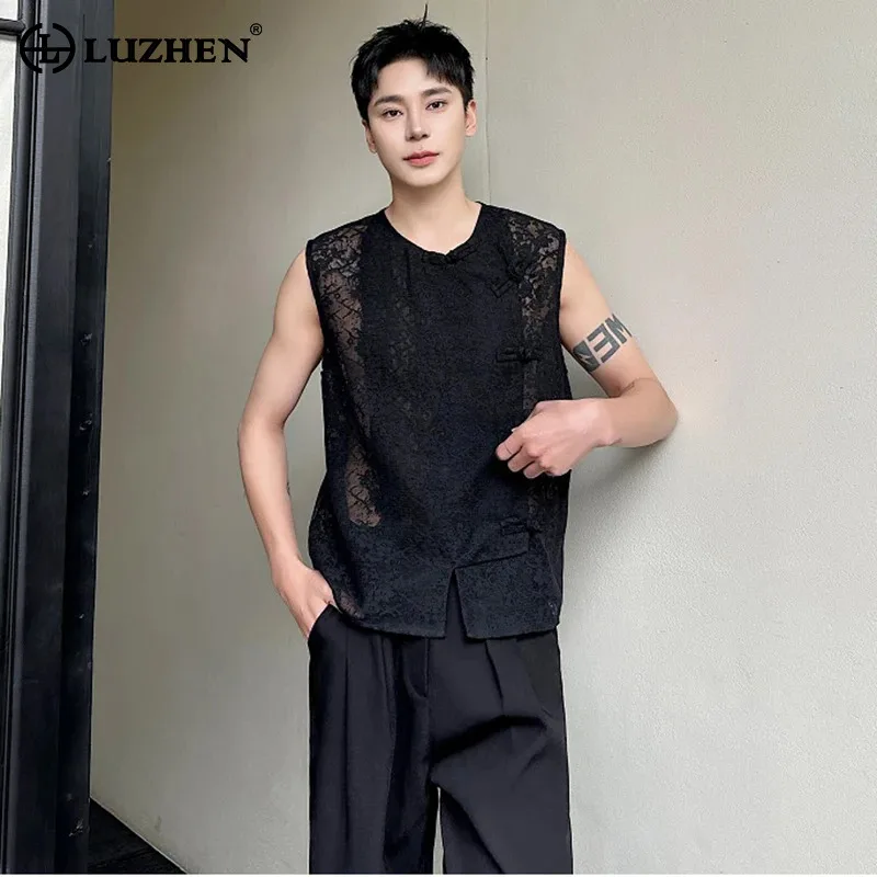 

LUZHEN Summer New Jacquard Design Thin Sleeveless Vests 2024 Original Fashion Streetwear High Quality Plain Men Tank Tops LZ4579