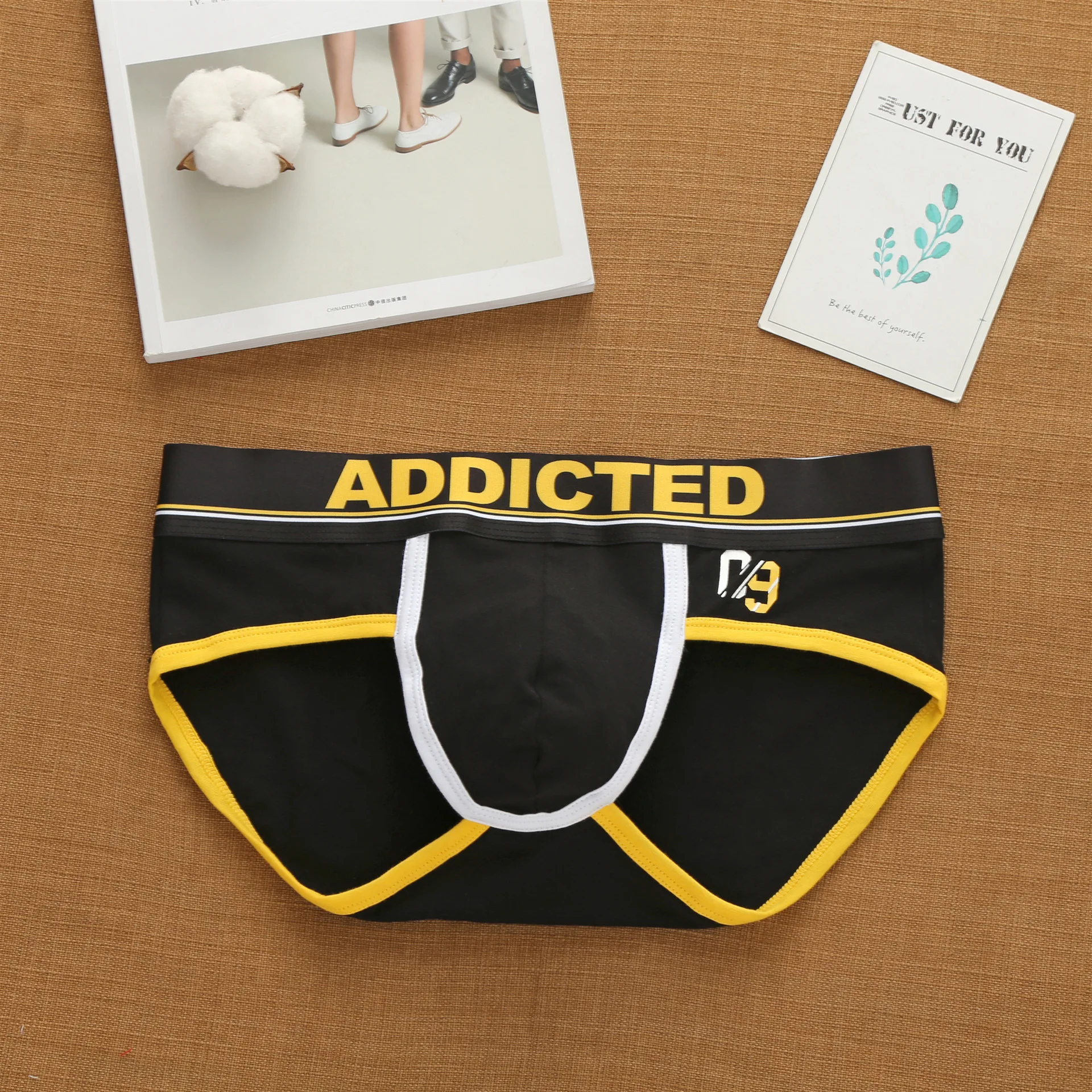 addicted men's Korean letter pure cotton low waist underwear elastic fashion trend briefs