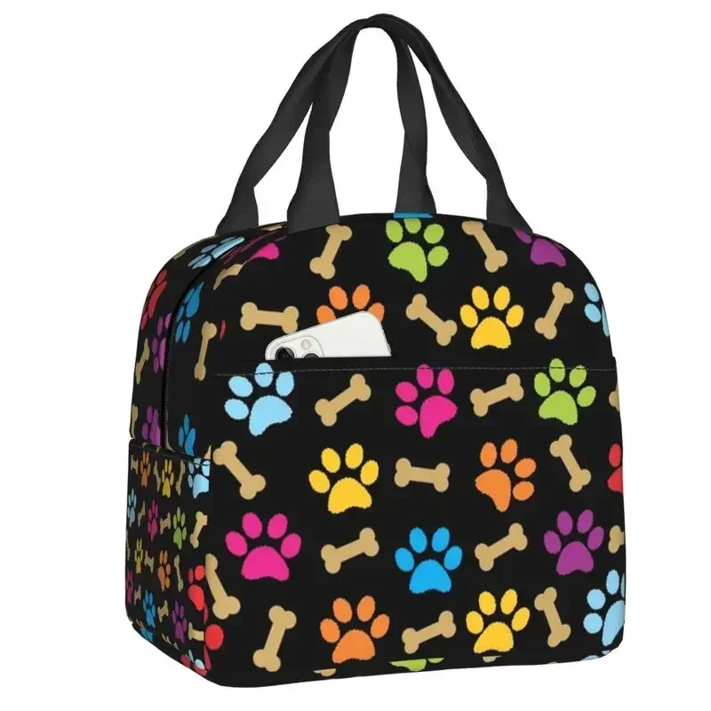 Glitter Gold Dog Paw Lunch Bag Thermal Cooler Insulated Bento Box For Women Kids School Children Beach Camping Food Tote Bags