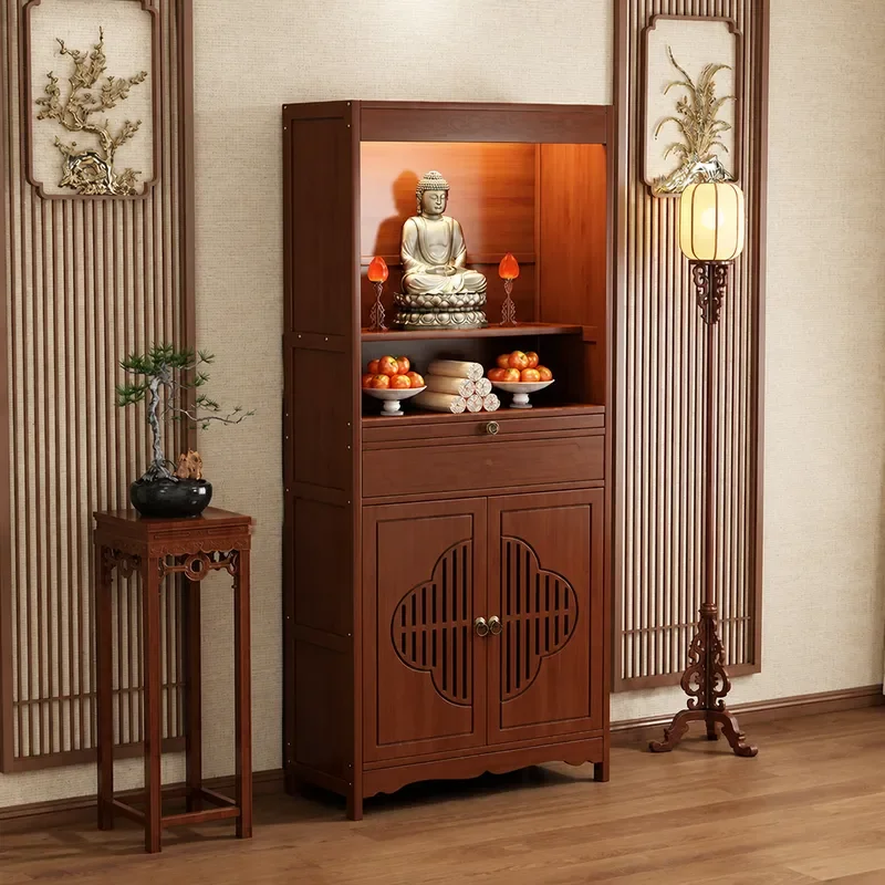 Buddhist Shrine Cabinet Wooden Altar Table for Buddha Statue Bodhisattva God of Wealth Home Worship Offering Platform Stand