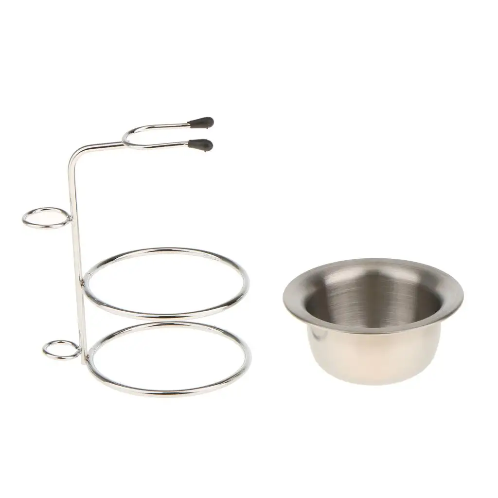 Alloy Shaving Brush Holder + Stainless Steel Shave Mug Bowl Set - +Bowl