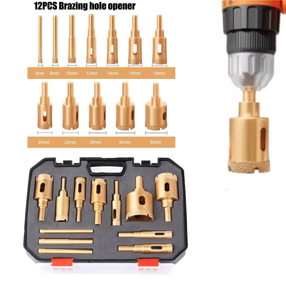 

12PCs/Box Wet And Dry Use Brazing Core Drill Bit Set Drilling/Hole M10 Hand Drill Hole Opener Hexagonal Shank Easy Chip Removal