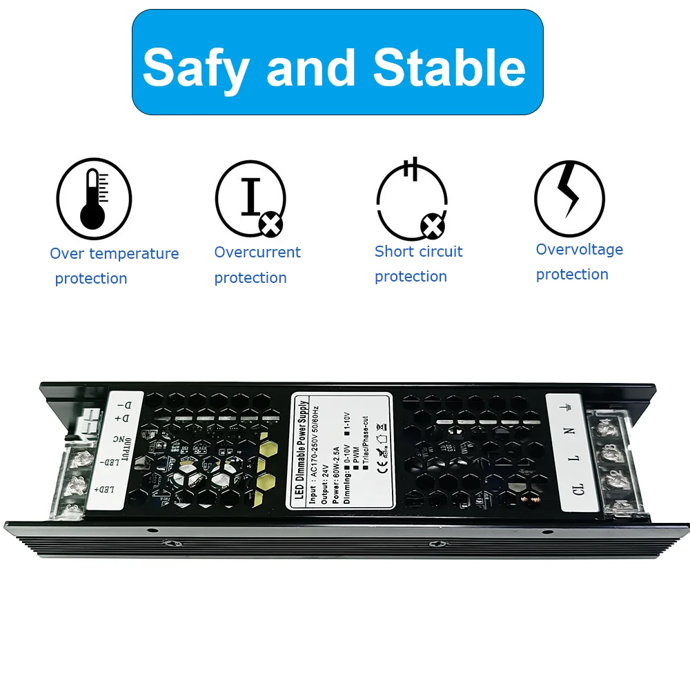 Alimentatore Ultra sottile 24v 12v 60W 100W Triac 0-10v trasformatore di uscita dimmerabile a taglio di fase per modulo luce Led