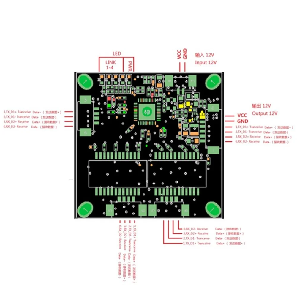 38mm Industrial Ethernet Switch industrial 4 port 10/100M network ethernet switch 5V/12V/18V power input Temperature-40 to 75℃