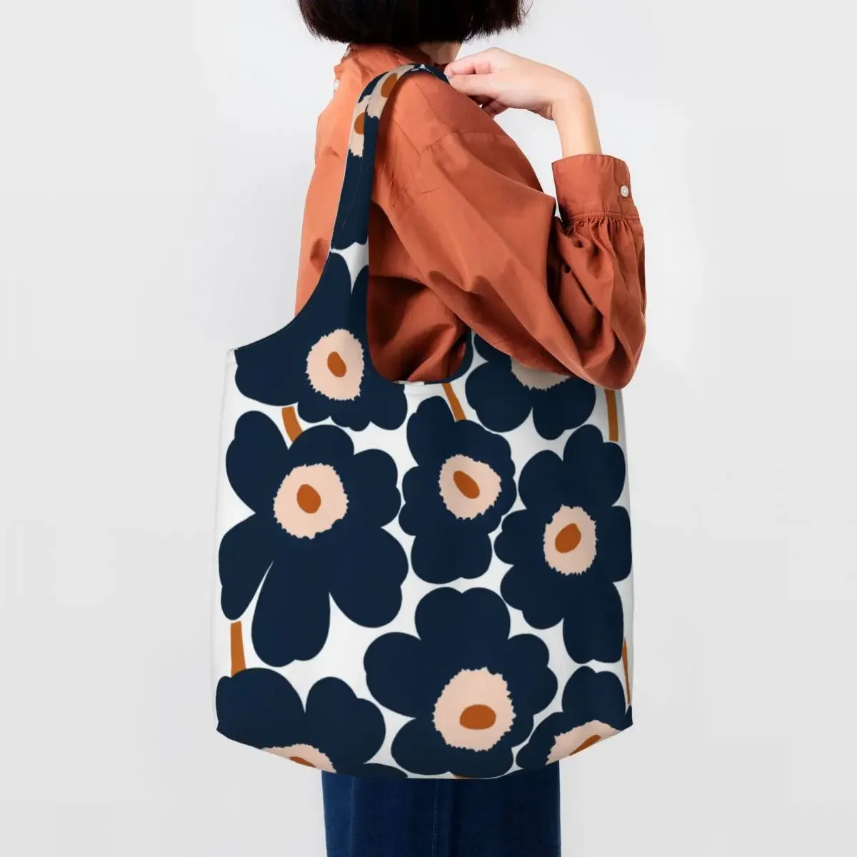 

Custom Little Poppy Print Canvas Shopping Bags Women Recycling Big Capacity Grocery Modern Style Tote Shopper Bags Handbags