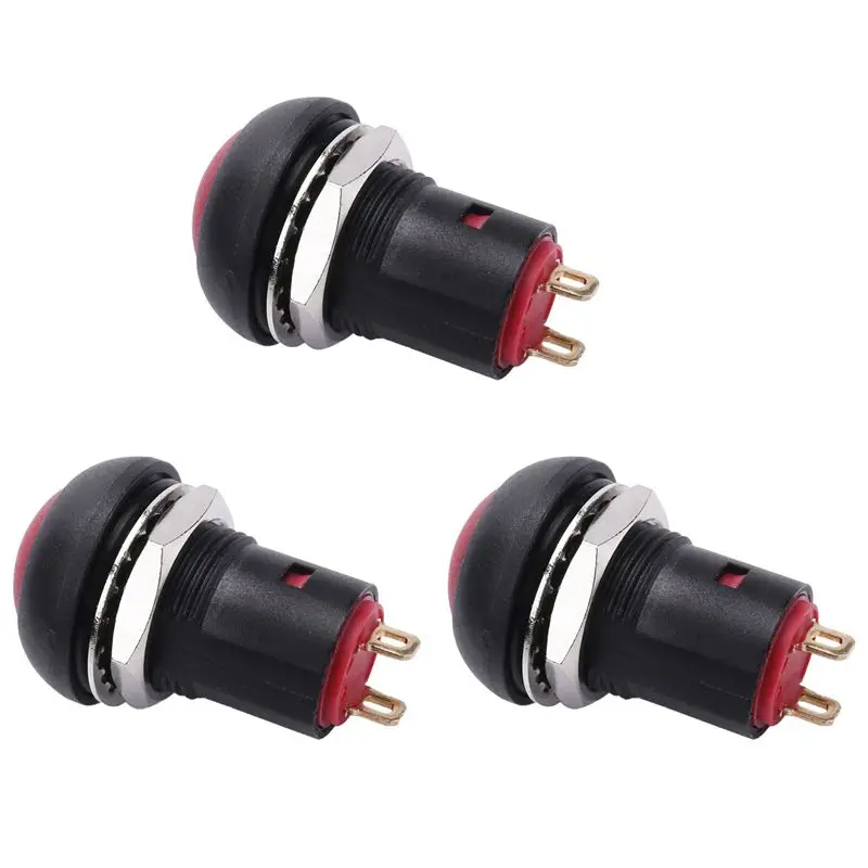 3X On-Off Latching Waterproof 12Mm Push Button Switch SPST 2A IP67, Red