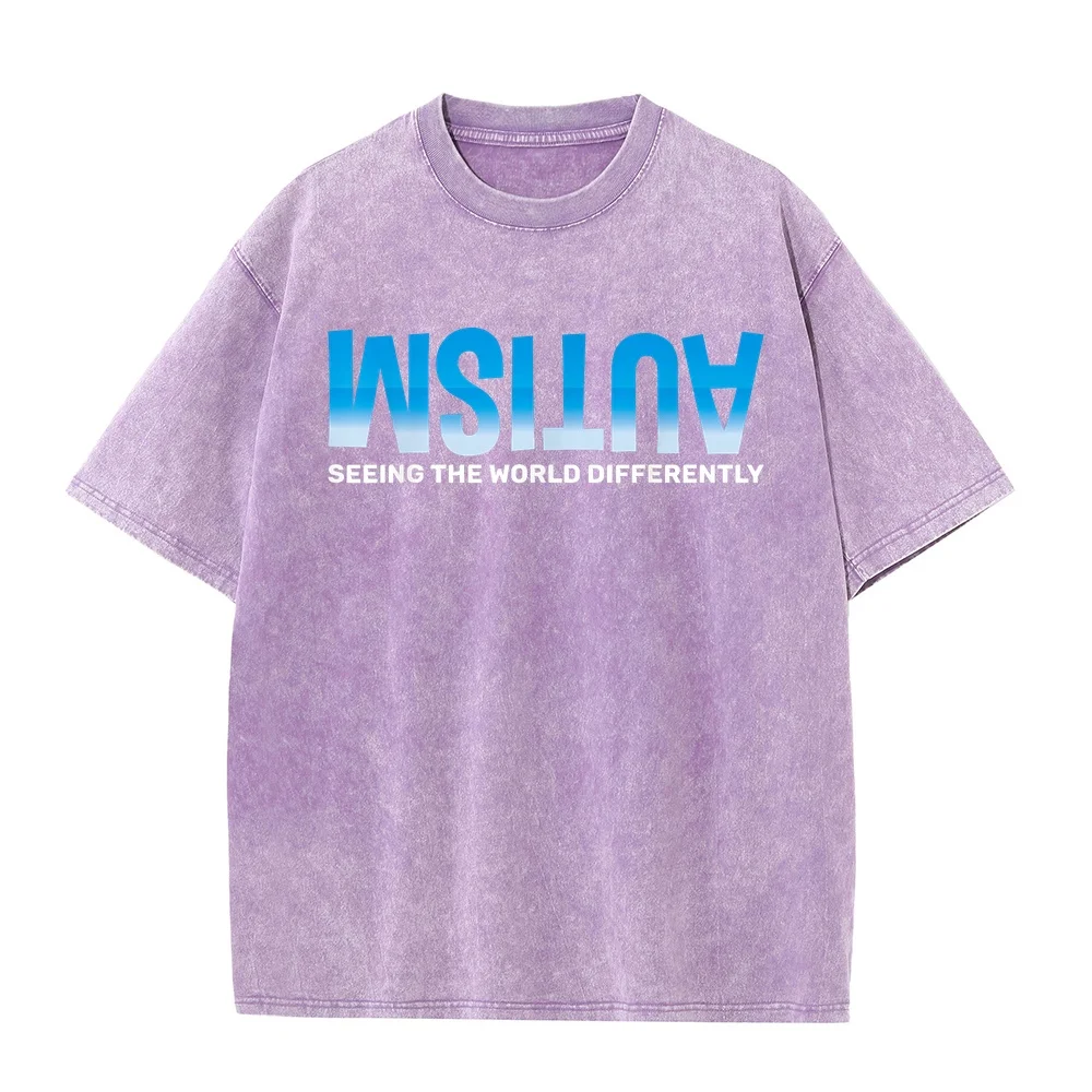 Seeing The World Differently Autism Awareness T-Shirt Canada Men's Clothing Overfit Short Sleeve Round Neck Printed Humor Shirt
