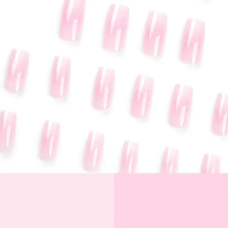 24pcs French Medium Length Pink White Gradient Square Press on Acyrlic Nails for Gluing Acrylic Fake Nails Set Finger Nail Art