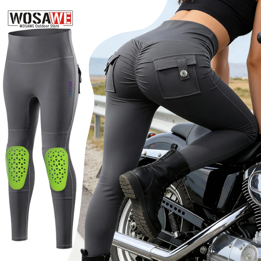 

Женские мотоциклетные брюки WOSAWE: облегающие, эластичные леггинсы для мотокросса, уличные брюки для езды, фитнеса, йоги, с эффектом подтяжки бедер