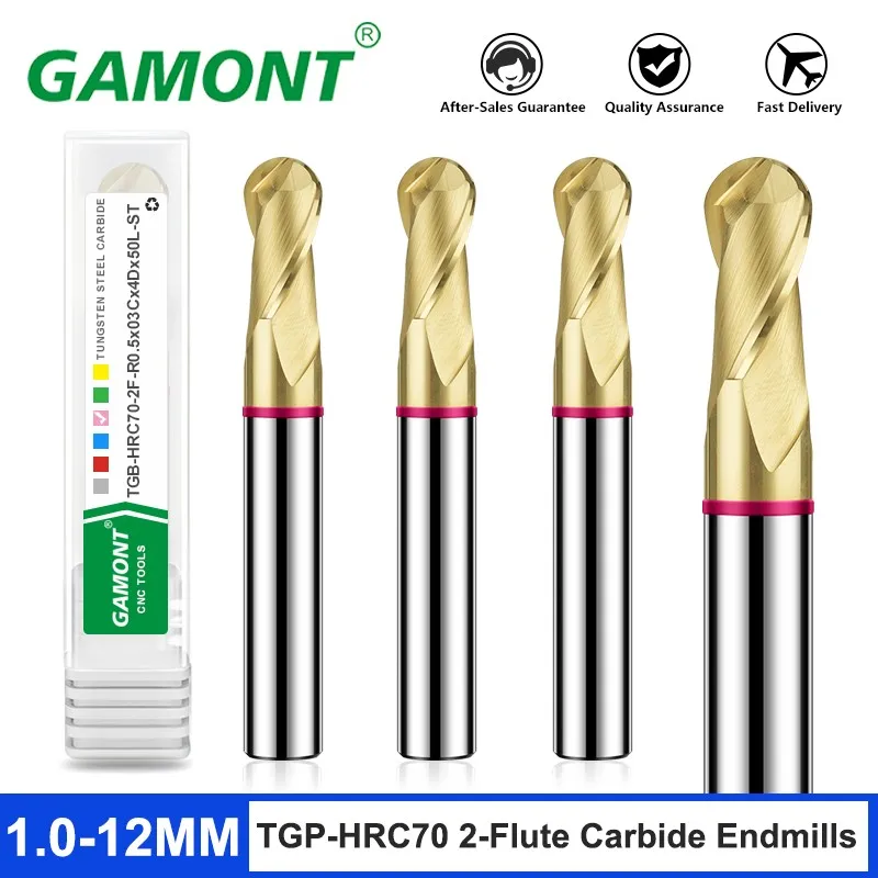 GAMONT TGP-HRC70 2F Color Circle Ball End Mill Tungsten Steel Carbide Balchals AD Coating  Milling Cutter CNC Mechanical Endmill