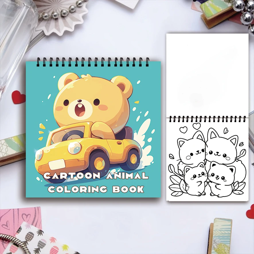 Kleurboek - 7,87 x 7,87 inch 32 pagina's cartoon dier kleurboek - perfect cadeau voor familie of vrienden