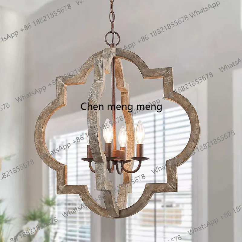 

New restaurant American simple entrance chandelier retro wood art entrance corridor creative personality study bedroom light