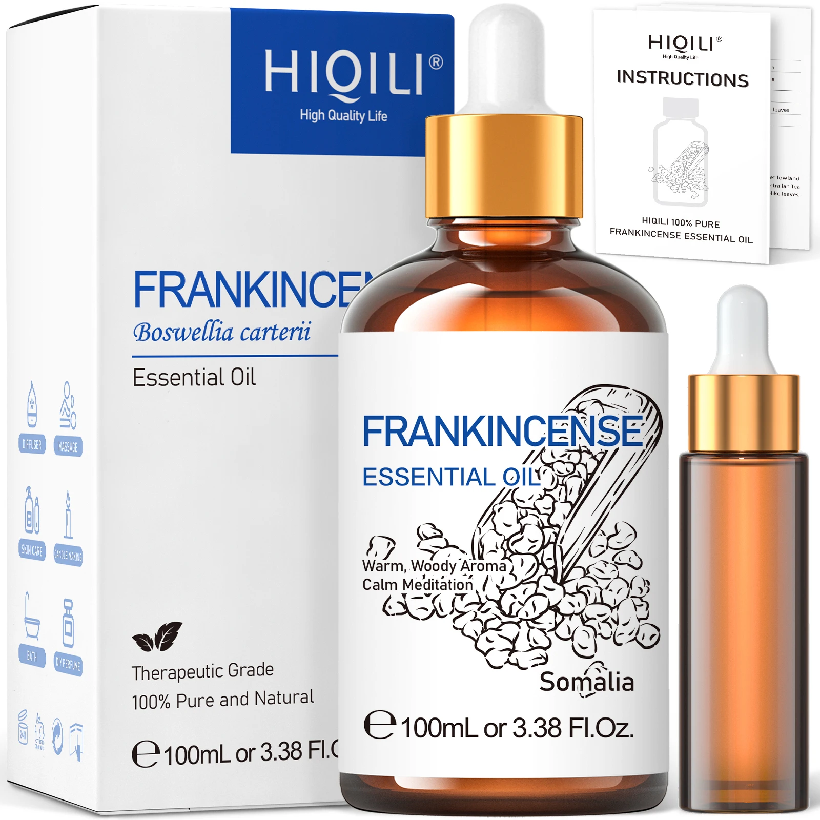 HIQILI-Óleos Essenciais de Olíbano 100% Puro, Difusor de Aromaterapia, Umidificador, Massagem, Aliviar o Estresse, 100ml