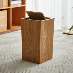 Japanese Wooden Stitched Trash Can with Cover 10L 12L Household Wastebasket for Living Room Bedroom Kitchen and Toilet