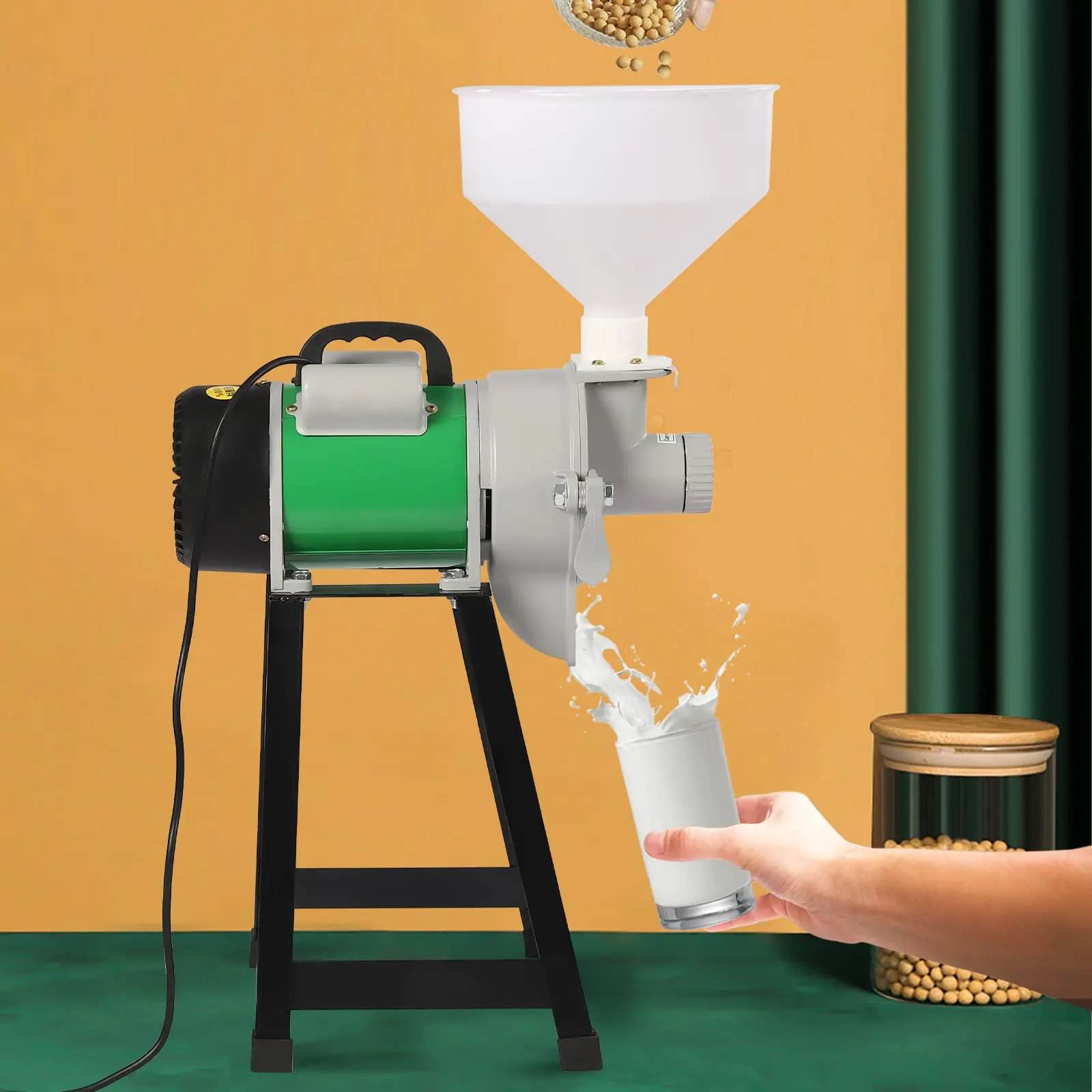 2200W Electric Mill Grinder Machine 110V, Commercial Wet/Dry Grain Mill for Corn, Soybean, Rice, Flour, 45kg/h