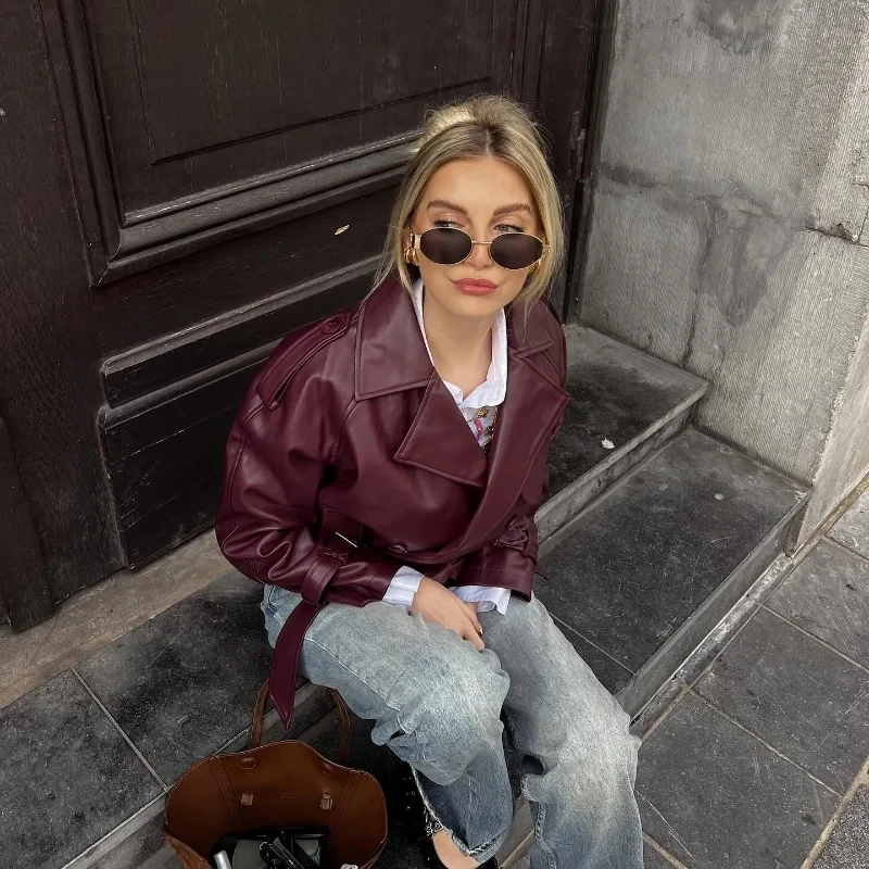 

Woman Streetwear Outerwears Long Sleeve Jacket Women Coats Faux Leather Bomber Jackets for Women Fashion Cropped Jacket