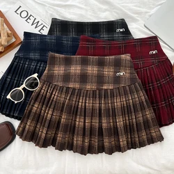 Women Preppy Style Mini A-line Plaid Pleated Skirt High Waist Vintage Harajuku Japanese Y2k Fashion 2000s Aesthetic Gyaru Tide