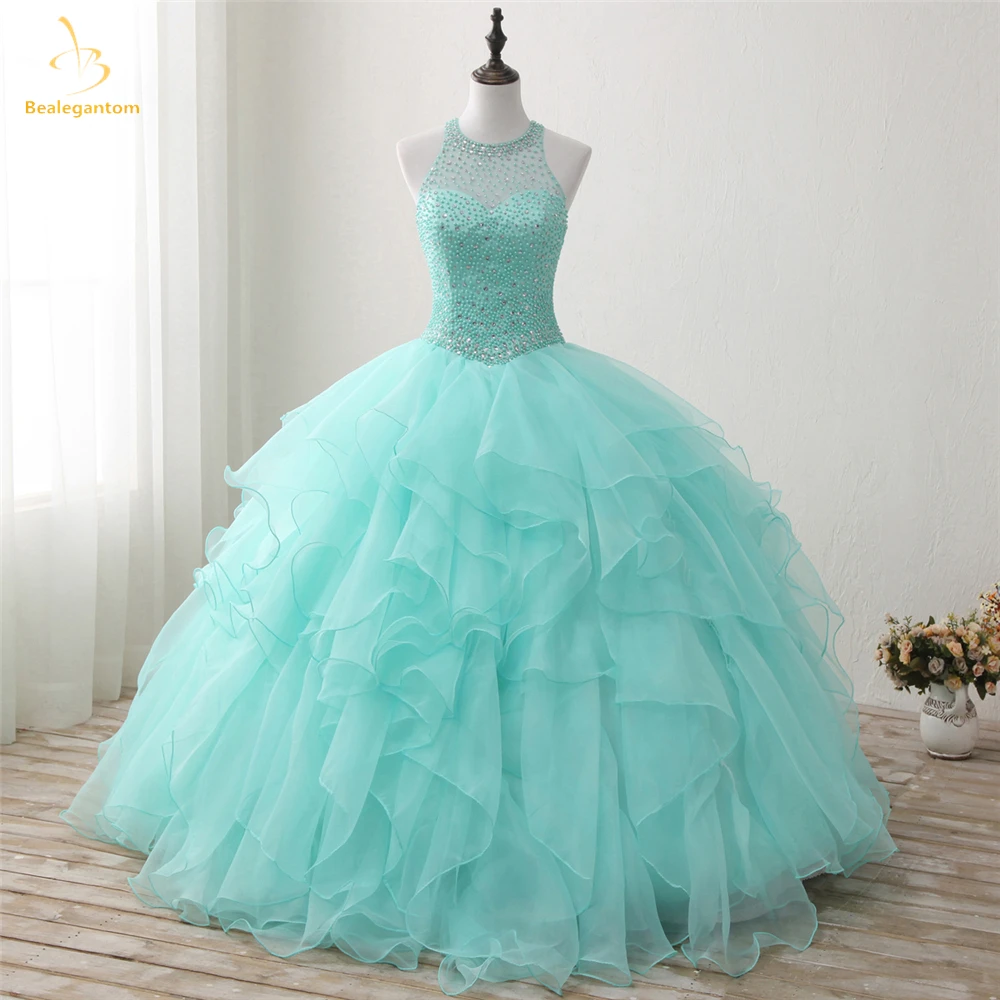 

Bealegantom Halter Quinceanera Dresses Ball Gown for 15 Year Beaded Organza Sweet 16 Prom Party Gown Vestidos De 15 Anos QA103