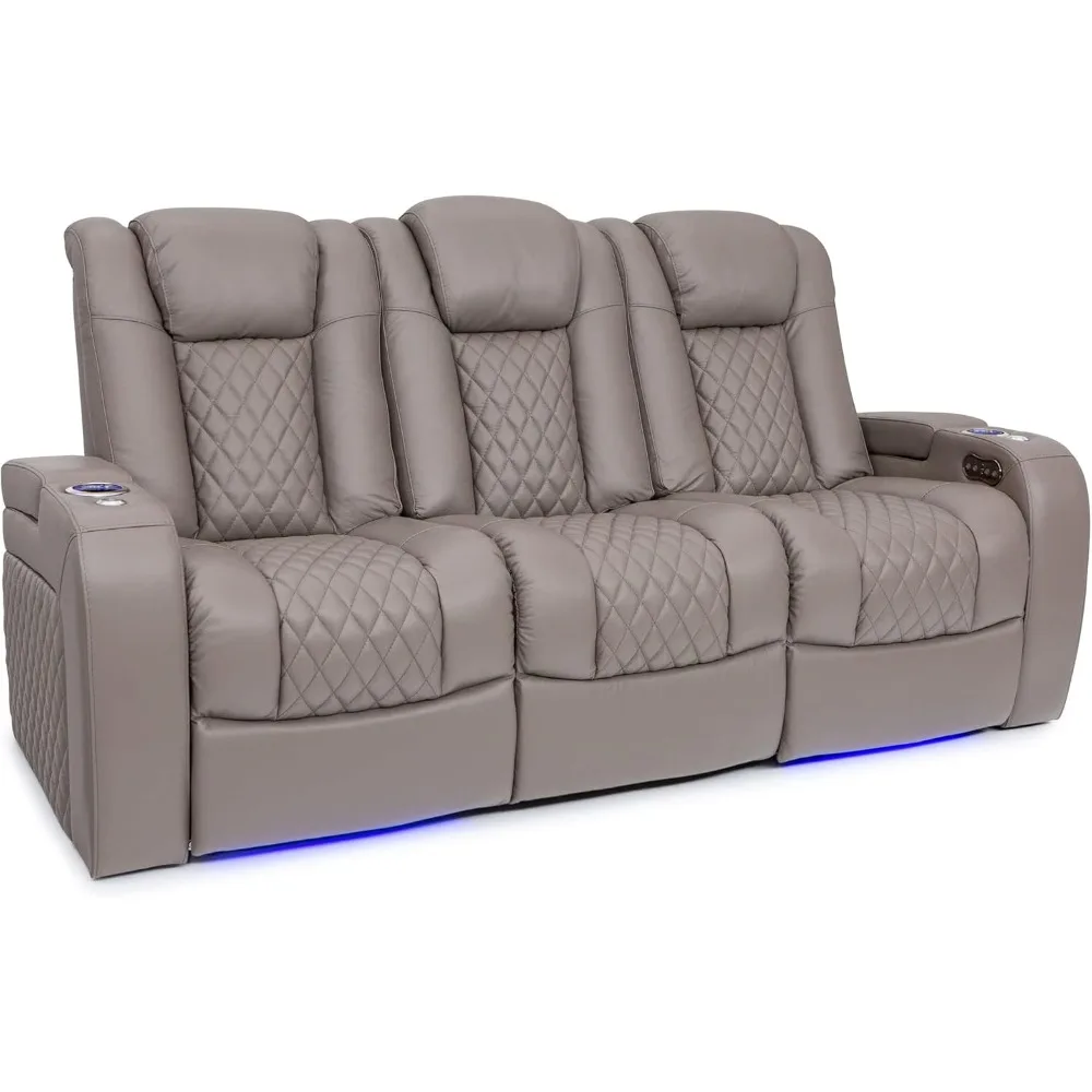 

Recliner Sofa Living Room - Italian Leather, Power Recline - Fold-Down Table - Powered Headrests, Arm Storage, Cup Holders