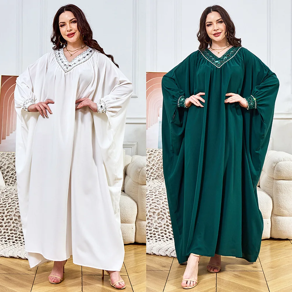 

Mt431 Women's New Fashion Clothing Factory V-neck Large Hem Sequin Ladies Party Long Dress Ramadan Dubai Luxury Islam Elegant