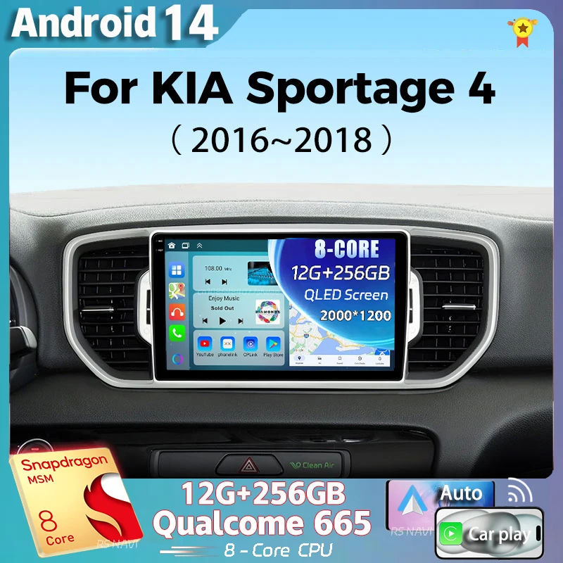 

Android 14 для KIA Sprotage 4 2016 2017 2018 2019 2K QLED Android автомобильное радио мультимедийный видеоплеер GPS 4G CarPlay стерео