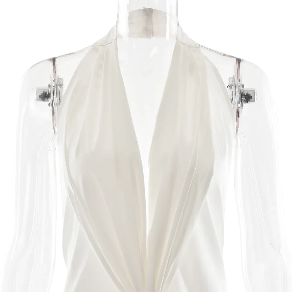 Women Sexy Tie Ribbon Glossy Satin Mini Dress Deep V Neck Sleeveless Halter Backless Lace Up Bodycon Party Clubwear Vestidos